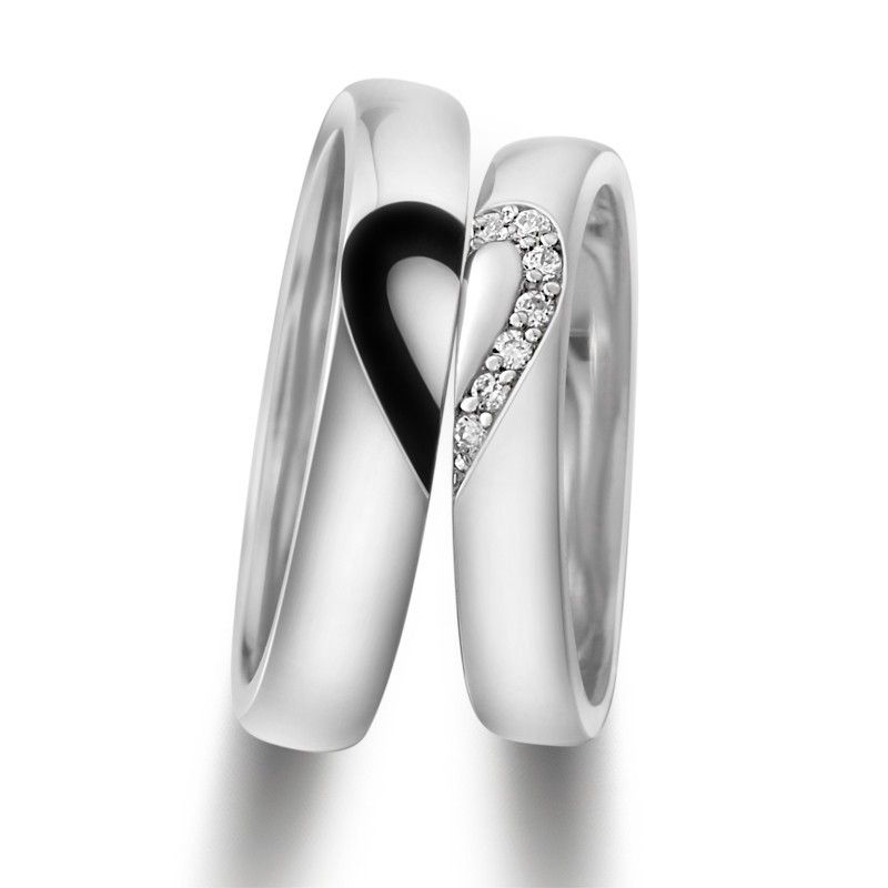 Anneaux De Couple Amoureux Uniques En Argent Sterling 925 Plaqué Or Blanc (prix Pour Une Paire)