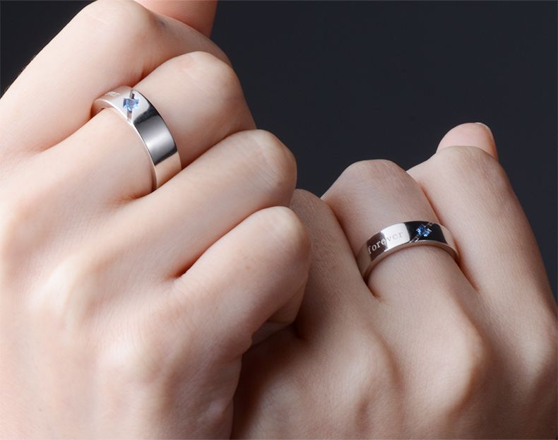 Anneaux De Couple En Argent 925 Avec Zircon Cubique Incrusté Exquis Pour Toujours (prix Pour Une Paire)