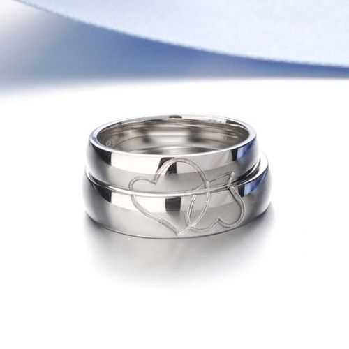 Anneaux De Couple En Forme De Coeur D'amant Romantique En Argent Sterling 925 Plaqué Or Blanc (prix Pour Une Paire)