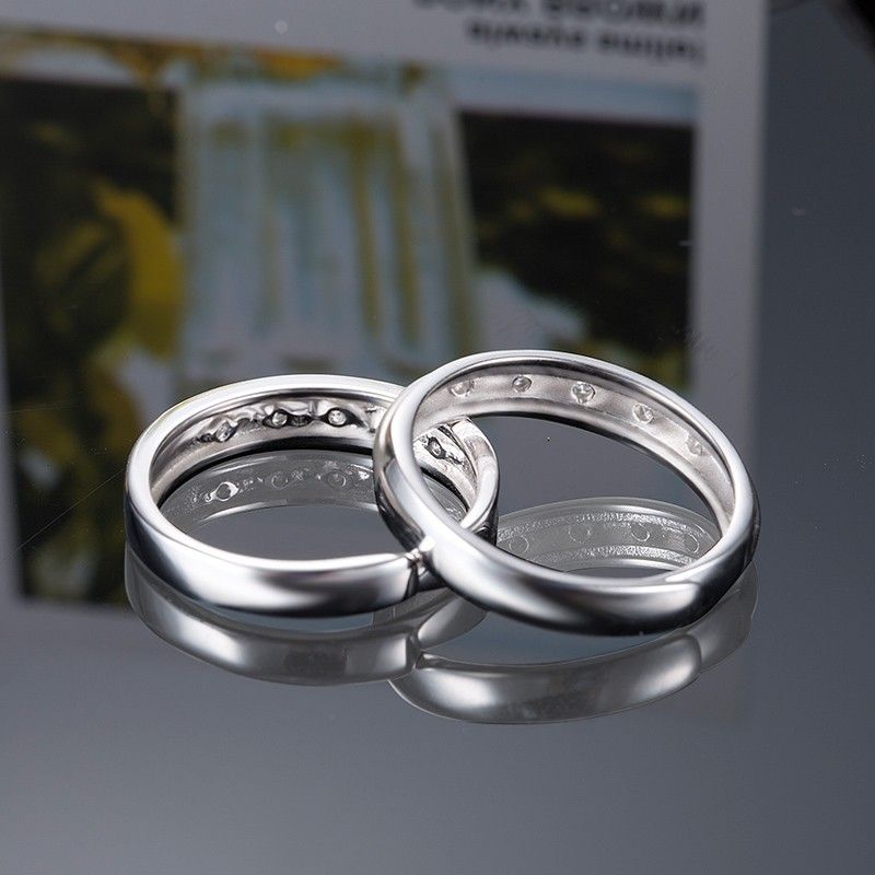 Anneaux De Couple De Lettrage D'ouverture En Argent 925 Avec CZ Brillant