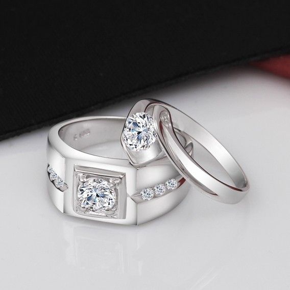 Anneaux De Couple En Or Blanc 18 Carats Plaqués En Argent Sterling 925 De Luxe Élégant