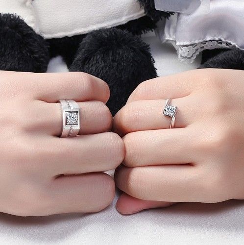 Anneaux De Couple En Or Blanc 18 Carats Plaqués En Argent Sterling 925 De Luxe Élégant