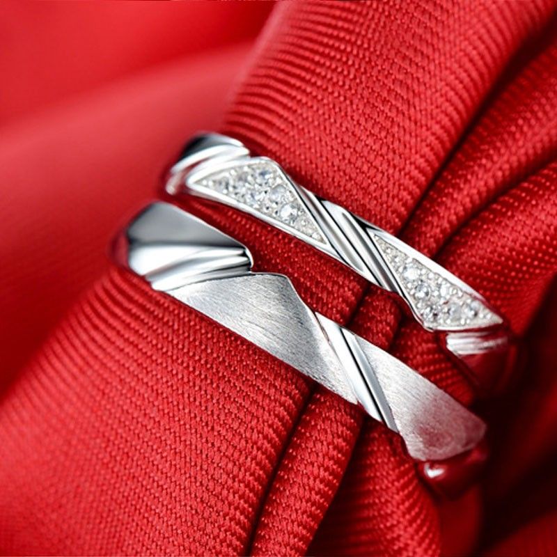 Anneaux De Couple D'ouverture Romantique En Argent Sterling 925 De Luxe À La Mode