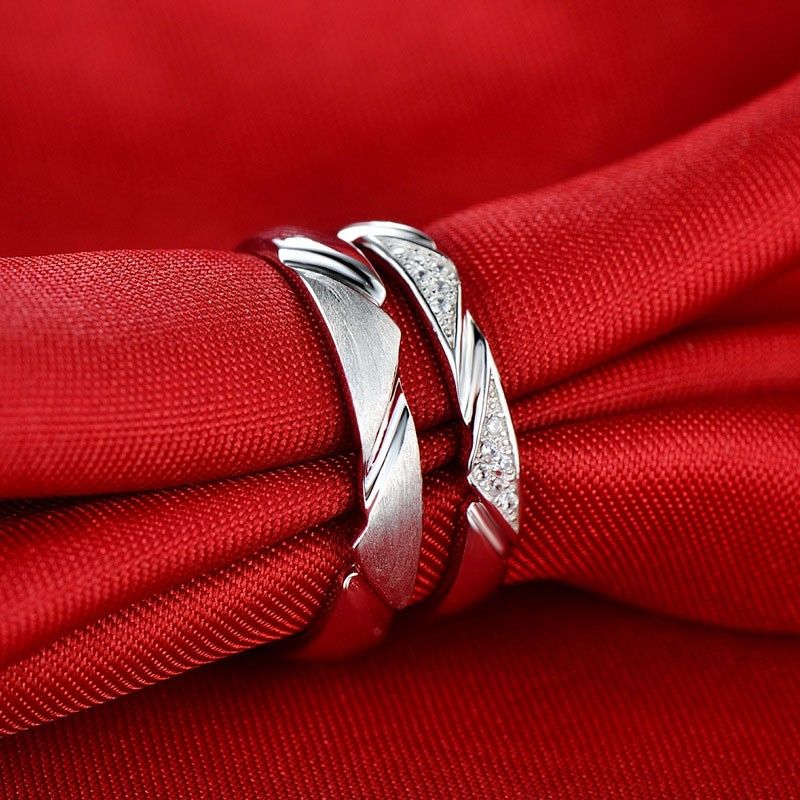 Anneaux De Couple D'ouverture Romantique En Argent Sterling 925 De Luxe À La Mode