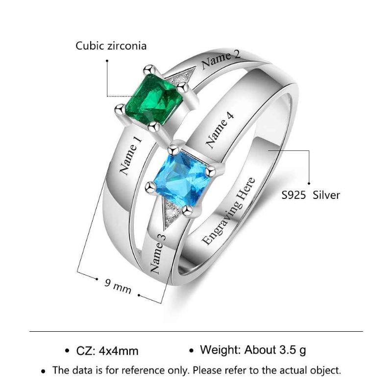 Anneaux De Pierre De Naissance Anneaux De Mères En Argent Sterling 925 Personnalisé Pierre De Naissance Famille Zircon Cubique Anneau Cadeau De Fête Des Mères