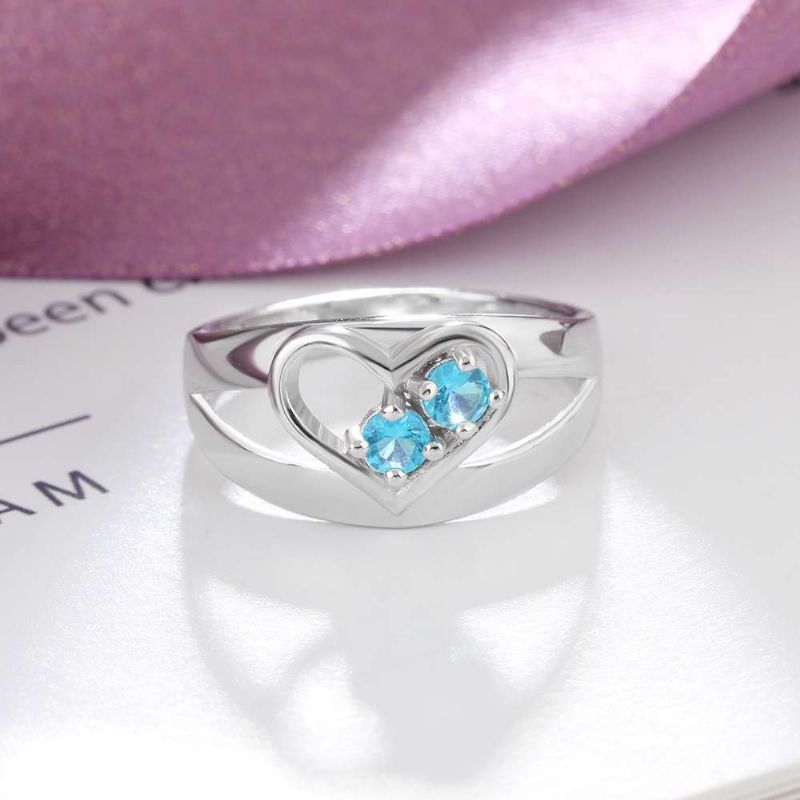 Anneaux De Pierre De Naissance Anneaux De Mères En Argent Sterling 925 Personnalisé Pierre De Naissance Famille Zircon Cubique Bague Cadeau De Fête Des Mères