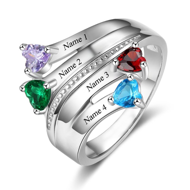 Anneaux De Pierre De Naissance Anneaux De Mères En Argent Sterling 925 Personnalisé Pierre De Naissance Famille Zircon Cubique Bague Cadeau De Fête Des Mères