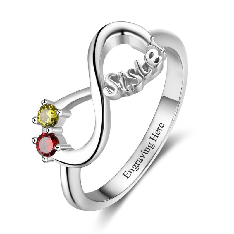 Anneaux De Pierre De Naissance Anneaux De Mères En Argent Sterling 925 Personnalisé Pierre De Naissance Famille Zircon Cubique Bague Cadeau De Fête Des Mères