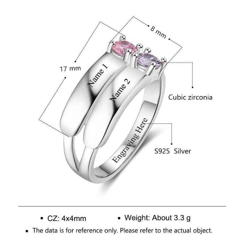 Anneaux De Pierre De Naissance Anneaux De Mères En Argent Sterling 925 Personnalisé Pierre De Naissance Famille Zircon Cubique Bague Cadeau De Fête Des Mères