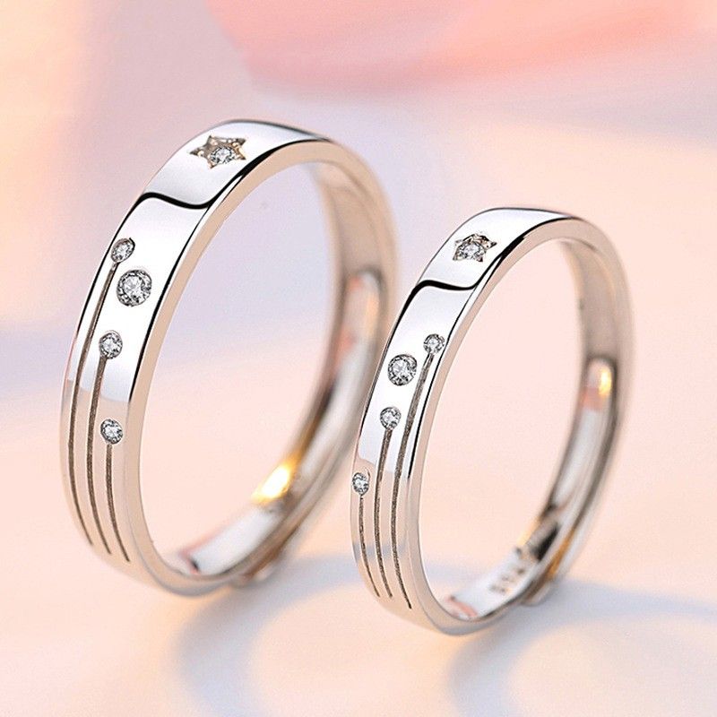 Anneaux De Promesse De Pluie De Météores Pour Couples En Anneaux De Couple Ajustables En Argent Sterling 925