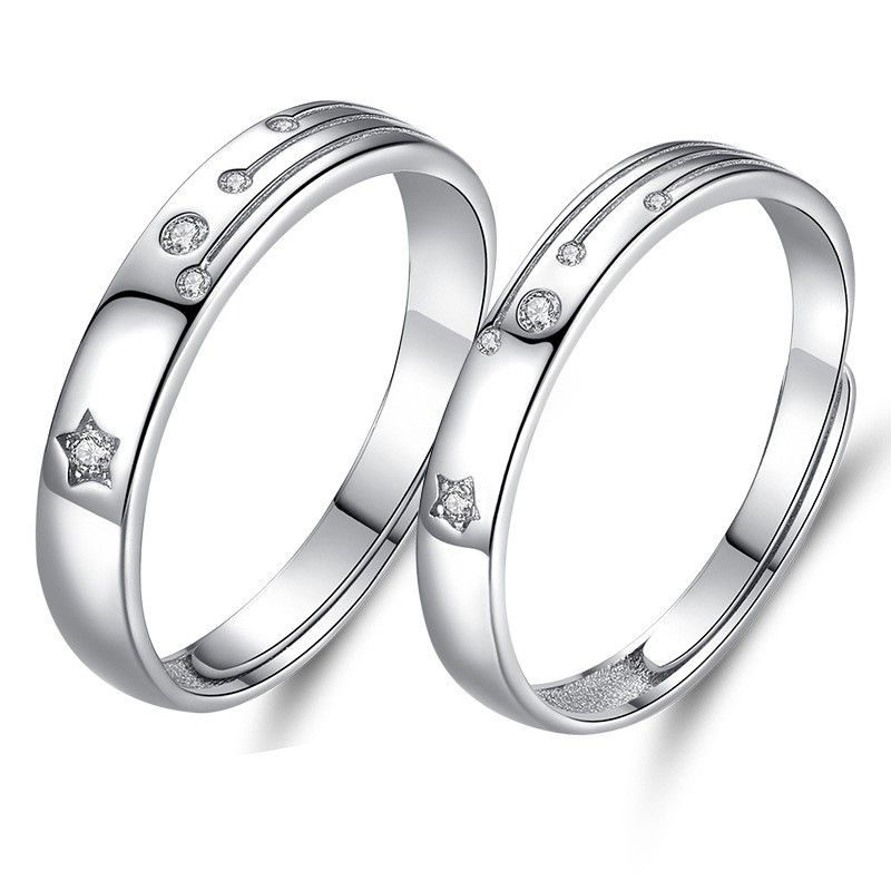 Anneaux De Promesse De Pluie De Météores Pour Couples En Anneaux De Couple Ajustables En Argent Sterling 925