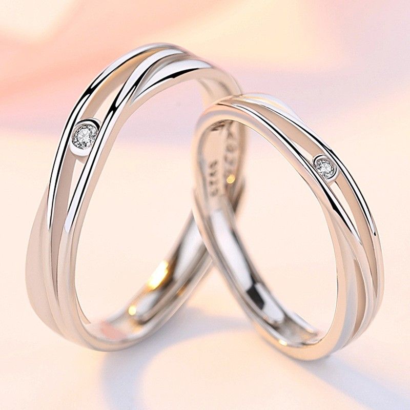 Anneaux De Promesse Simples Pour Couples En Anneaux De Couple Ajustables En Argent Sterling 925