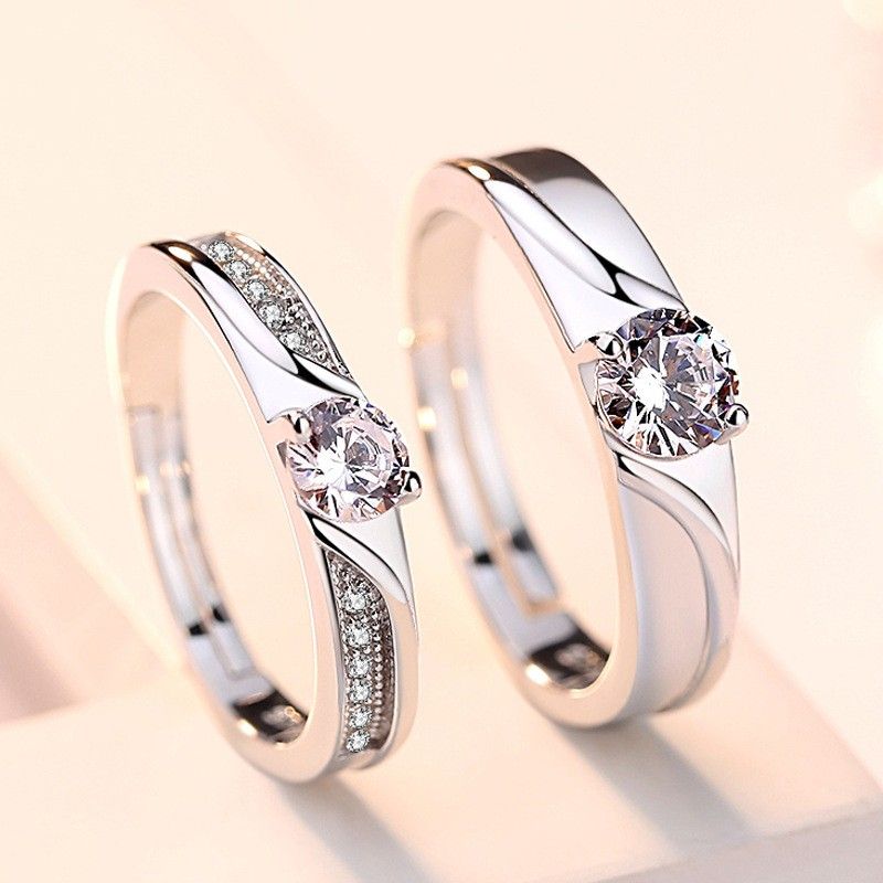 Anneaux De Promesse Simples Pour Couples En Anneaux De Couple Ajustables En Argent Sterling 925