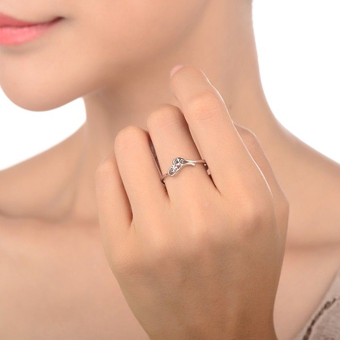 Bague Ajustable Élégante En Forme De Coeur Mignon En Argent Sterling