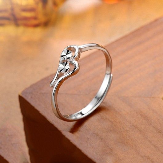 Bague Ajustable Élégante En Forme De Coeur Mignon En Argent Sterling