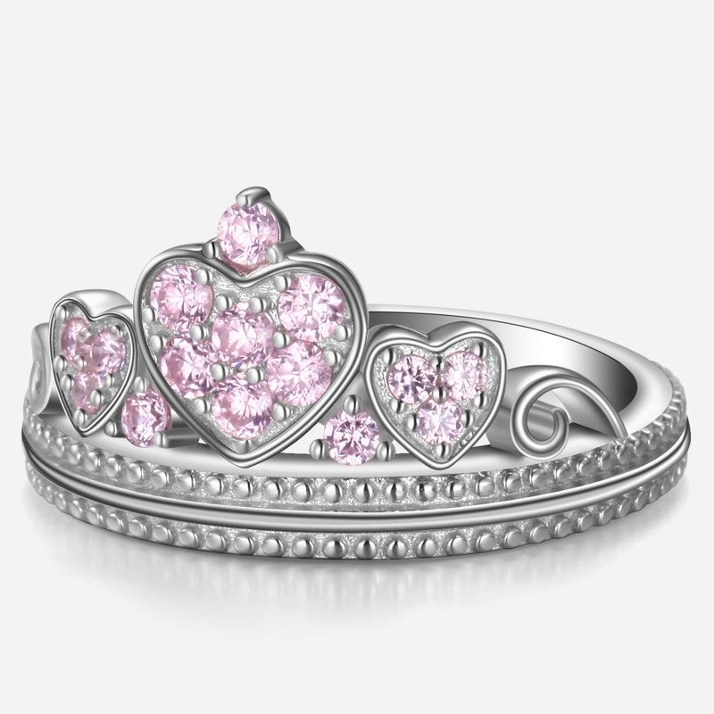 Bague En Argent Sterling 925 Avec Élément De Coeur Conçu D'origine Rose CZ