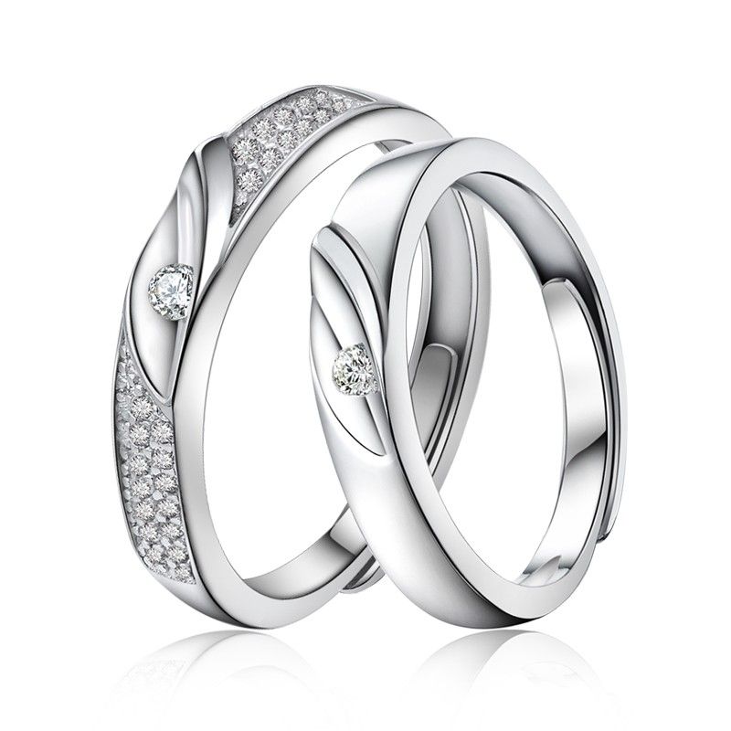 Bague De Couple Ajustable En Or Blanc Plaqué Argent 925