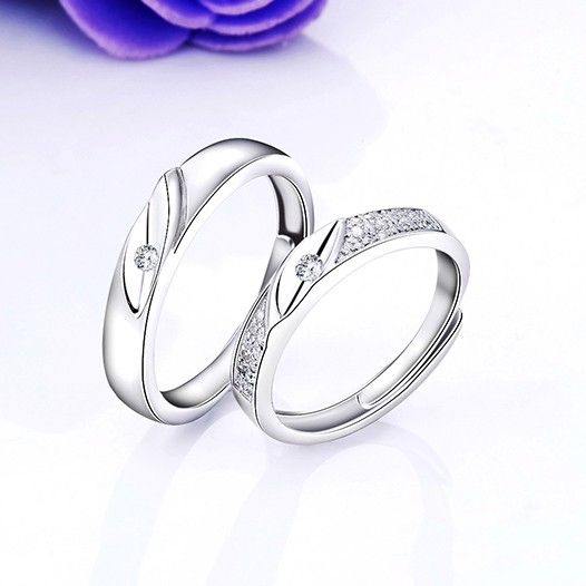 Bague De Couple Ajustable En Or Blanc Plaqué Argent 925