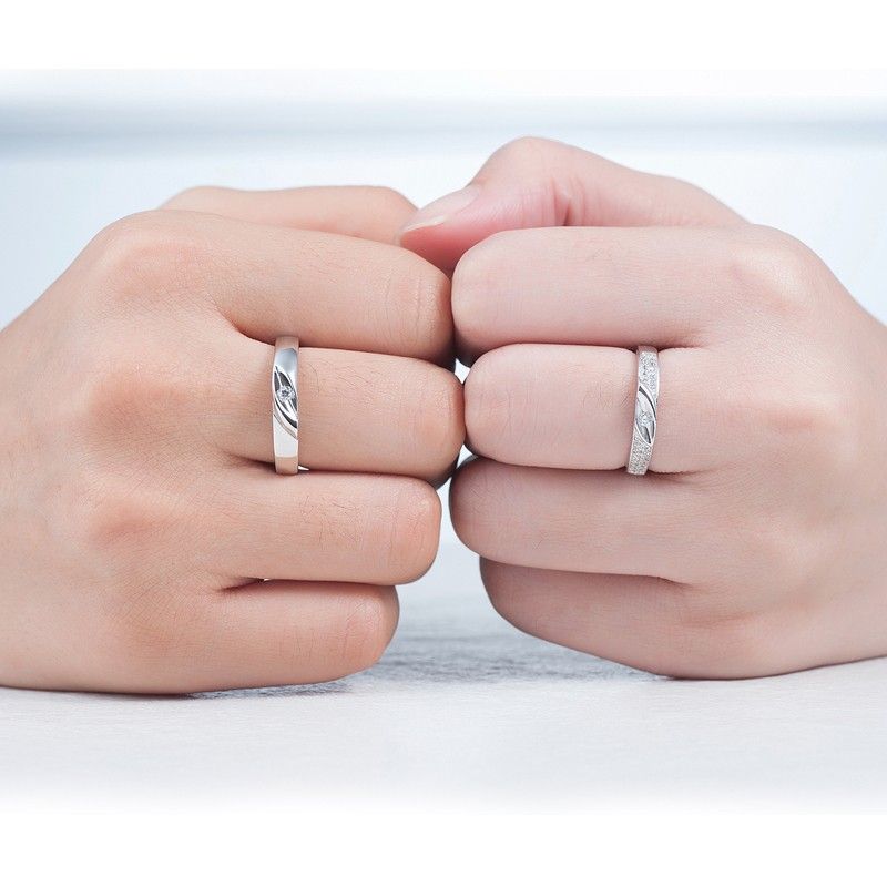 Bague De Couple Ajustable En Or Blanc Plaqué Argent 925