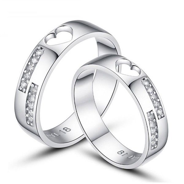 Bague De Couple En Argent Sterling 925 Avec Cœur Évidé Avec CZ (prix Pour Une Paire)