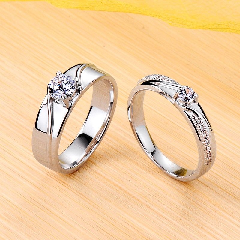 Bague De Couple De Mariage / Fiançailles En Argent Sterling 925 Plaqué En Argent Sterling