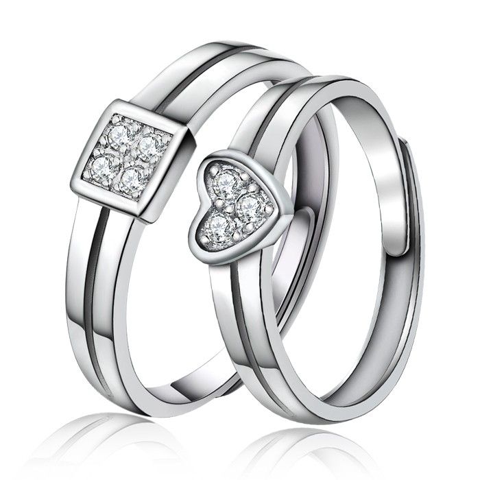 Bague De Couple En Or Blanc 18 Carats Plaqué Argent Sterling 925 Simple Love