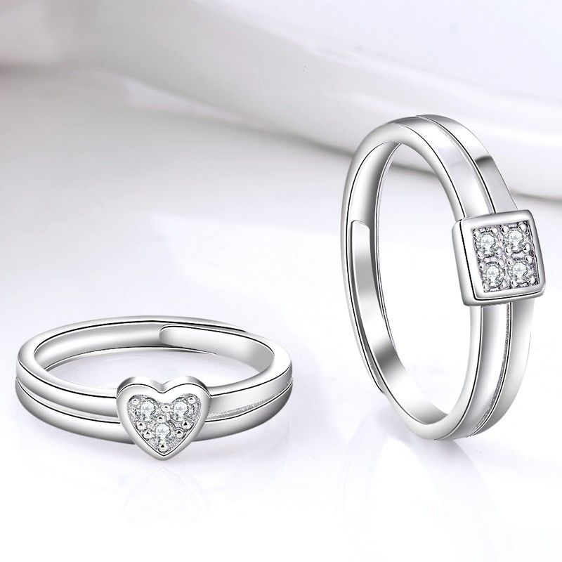 Bague De Couple En Or Blanc 18 Carats Plaqué Argent Sterling 925 Simple Love