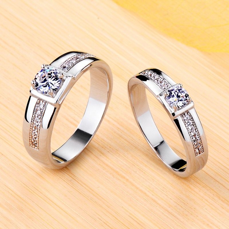 Bague De Couple De Promesse / Mariage / Fiançailles En Argent Sterling 925 Plaqué En Argent Sterling