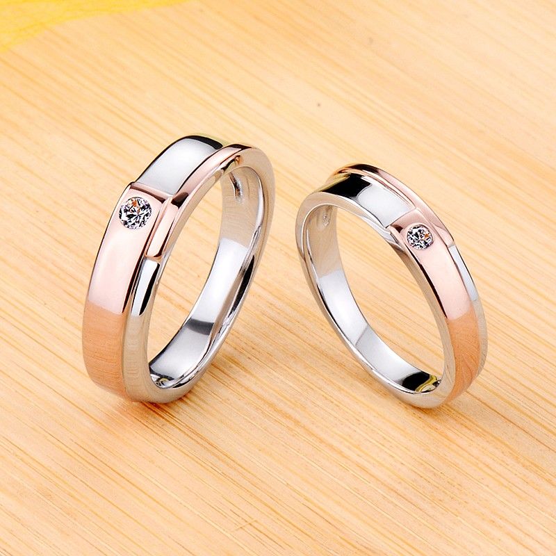 Bague De Fiançailles Pour Couple De Fiançailles En Or Rose Plaqué En Argent Sterling 925