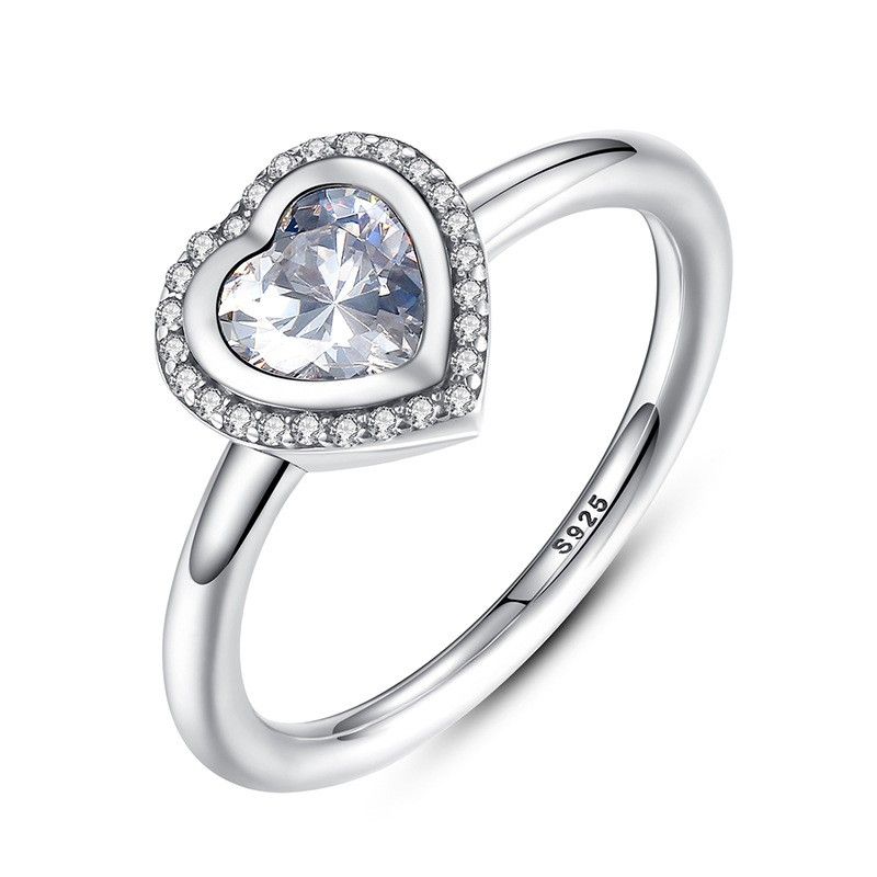 Bague De Fiançailles CZ En Forme De Coeur En Argent Sterling S925