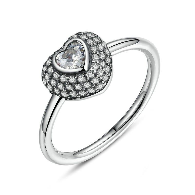 Bague De Fiançailles En Forme De Coeur Mince Personnalisée En Argent Sterling S925