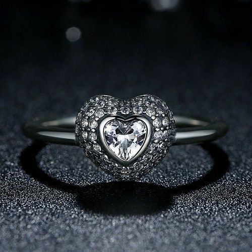 Bague De Fiançailles En Forme De Coeur Mince Personnalisée En Argent Sterling S925