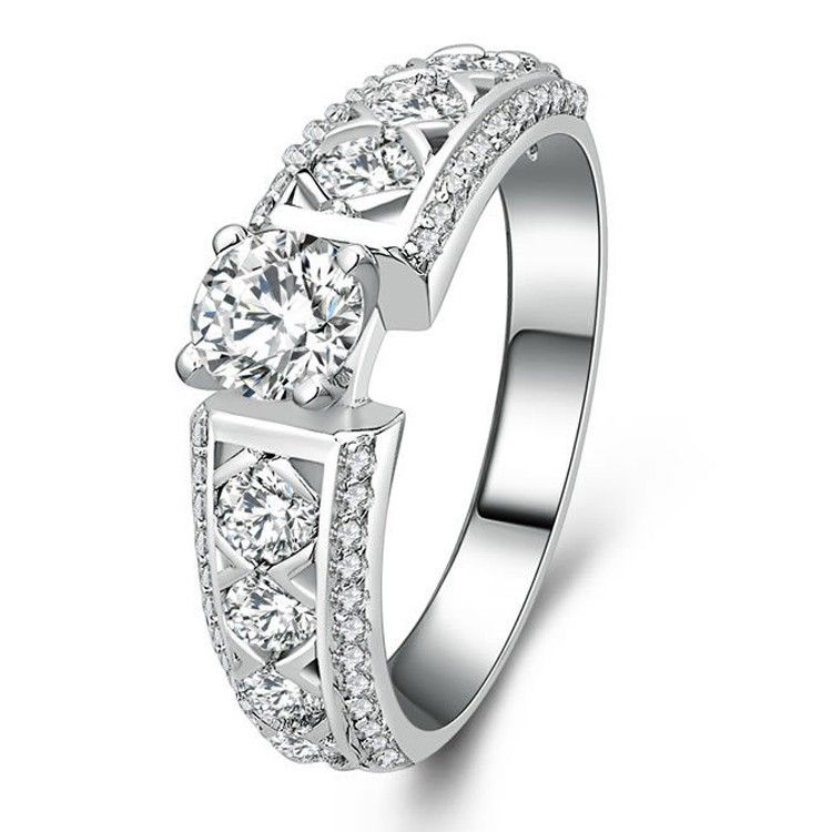 Bague De Fiançailles / Mariage En Argent Sterling 925 Avec Zircon Cubique Brillant