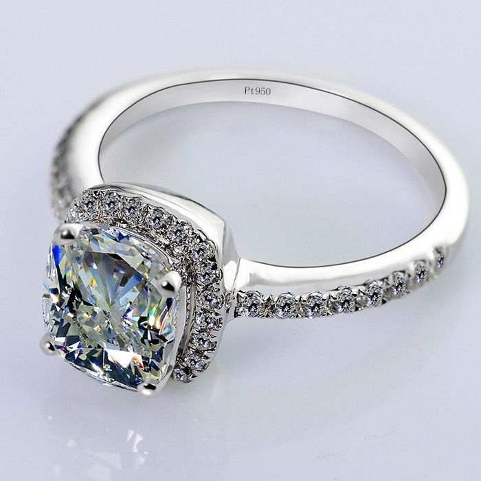 Bague De Fiançailles En Platine Plaqué Argent 925 Taille Princesse 2.5 Ct