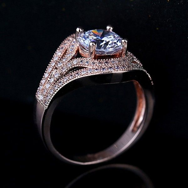 Bague De Fiançailles Vintage En Plaqué Or Rose CZ Pour Femme