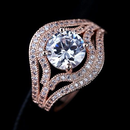 Bague De Fiançailles Vintage En Plaqué Or Rose CZ Pour Femme