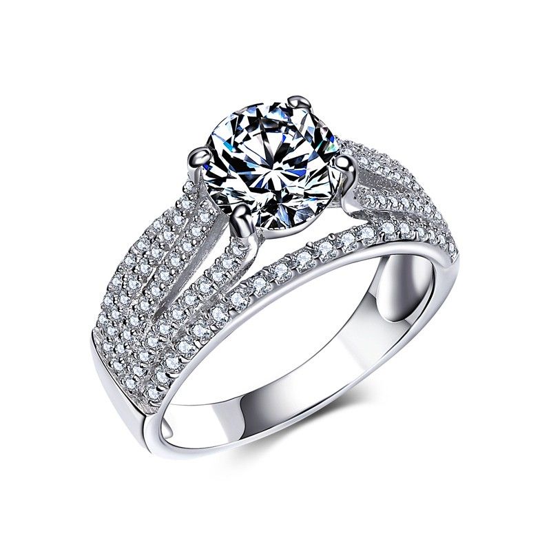 Bague De Fiançailles En Zircon Cubique Classique Avec Incrustation En Argent 925 De Luxe