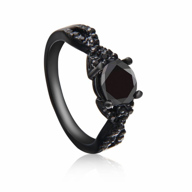 Bague De Fiançailles En Zircon Cubique Incrusté D'or Noir De Haute Qualité