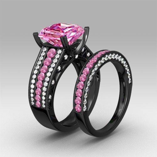 Bague De Fiançailles En Zircon Cubique Rose Et Blanc Asscher Cut Bague De Fiançailles En Argent Sterling 925