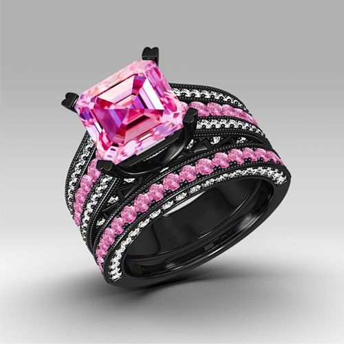 Bague De Fiançailles En Zircon Cubique Rose Et Blanc Asscher Cut Bague De Fiançailles En Argent Sterling 925