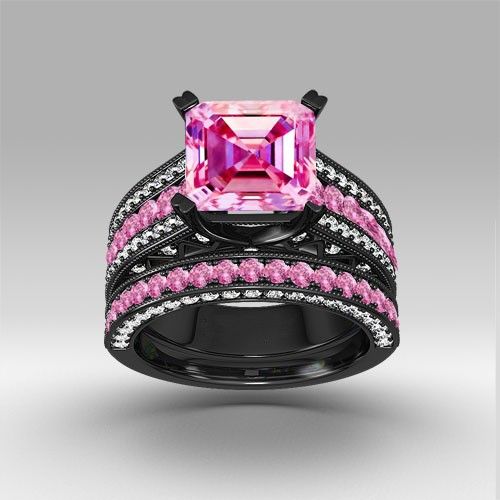 Bague De Fiançailles En Zircon Cubique Rose Et Blanc Asscher Cut Bague De Fiançailles En Argent Sterling 925