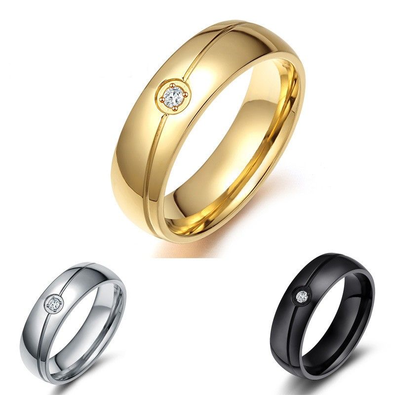 Bague Pour Homme En Acier Titane Argenté Or Noir Simple Et Élégante Avec Zircone Cubique