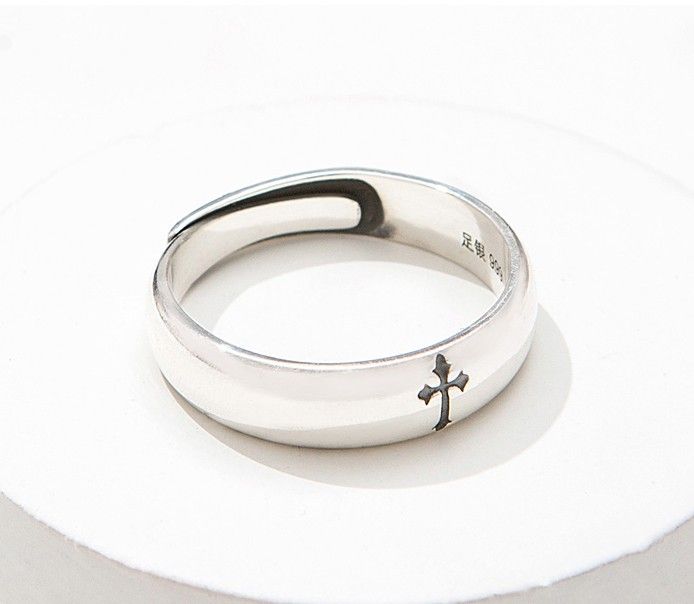 Bague Homme Réglable Avec Croix En Argent Sterling Personnalisée