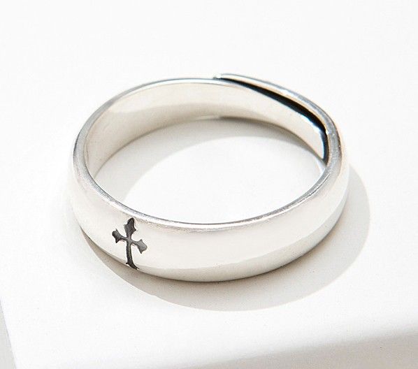 Bague Homme Réglable Avec Croix En Argent Sterling Personnalisée