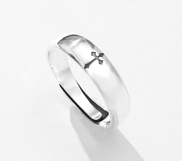 Bague Homme Réglable Avec Croix En Argent Sterling Personnalisée