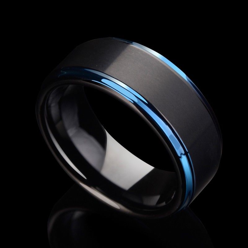 Bague De Mariage Simple En Or Ou En Tungstène Bleu Bague De Promesse De 8 Mm Pour Lui