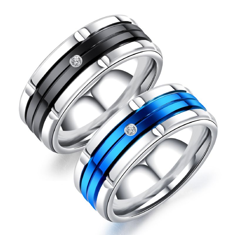 Bague De Mariage En Titane Pour Homme Noir Et Bleu De 8 Mm En Zircon Cubique CZ Tailles 7 À 11