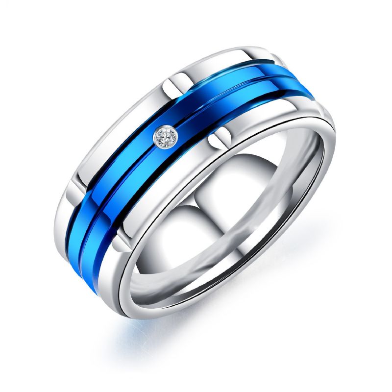 Bague De Mariage En Titane Pour Homme Noir Et Bleu De 8 Mm En Zircon Cubique CZ Tailles 7 À 11