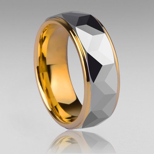 Bague De Mode Pour Homme En Acier Tungstène Plaqué Or À L'intérieur