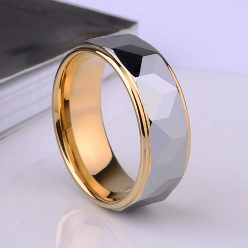 Bague De Mode Pour Homme En Acier Tungstène Plaqué Or À L'intérieur